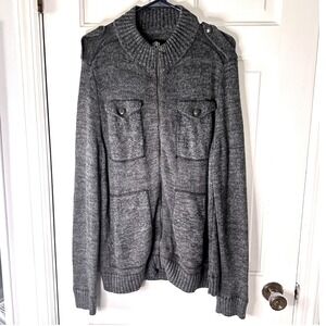 Rock & Republic Full Zip Sweater‎ Jacket Knit Military Gray Mens Large